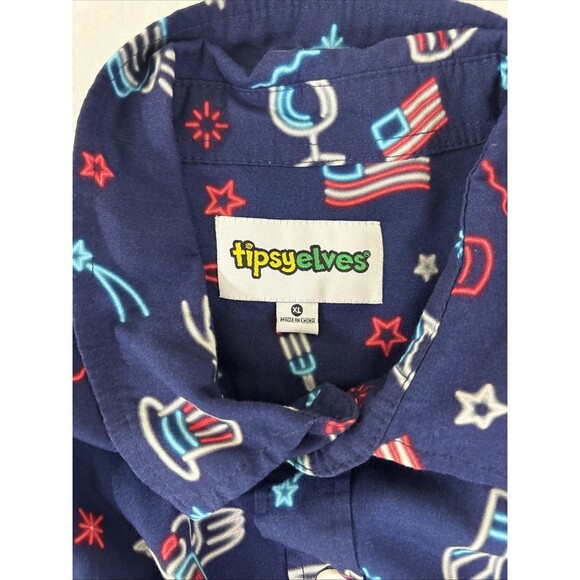 Tipsy Elves Shirt XL Blue Bomb Pop Fireworks Grill Button Up Short Sleeve Mens - Picture 3 of 7
